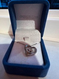 Genuine diamond, sterling silver, 10k rose gold heart necklace
