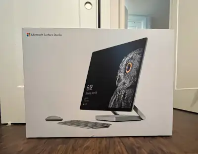 Pre-owned Microsoft Surface Studio all-in-one desktop. Includes keyboard, mouse, and pen. Quad-core...