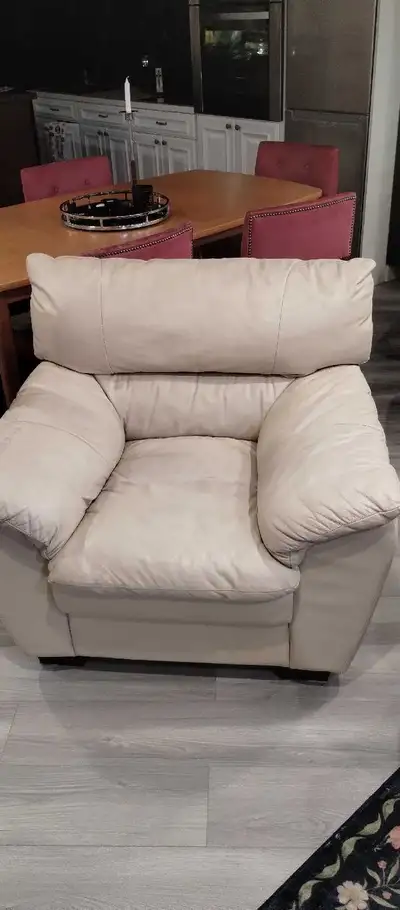 real leather beige big armchair, View more