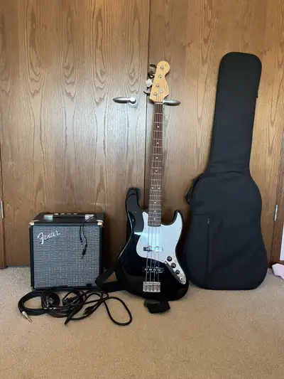 Purchased from Long and McQuade. Package includes: - Fender Squire Affinity series Jazz Bass (maple...