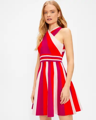 Brand: Ted Baker Item: HADLIY metropolis stripe knit skater dress Colour: Pink Ted Size 2 (US 6) Lik...