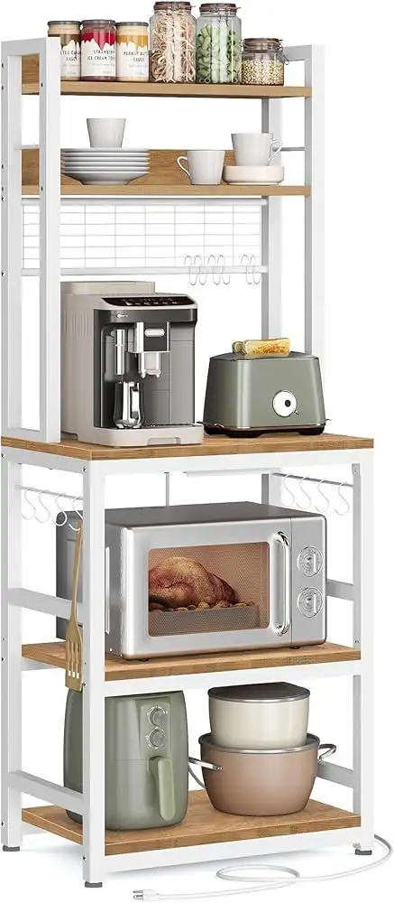 Hutch Bakers Rack with Power Outlet, 14 Hooks Microwave Stand, A in Hutches & Display Cabinets in Markham / York Region - Image 4