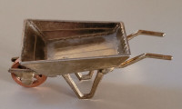 Vintage Mini Brass Wheelbarrow - Copper Wheel Dollhouse Figurine