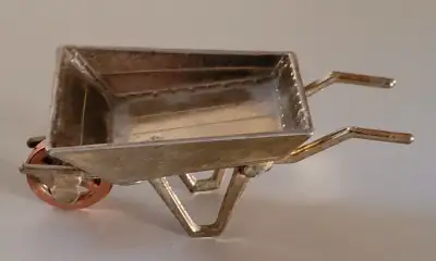 Vintage Mini Brass Wheelbarrow with Copper Wheel Dollhouse Figurine Measurements: 3 1/2 inches longx...