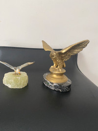 2 Vintage brass eagle on marble base. 5.5”x 7”x 3”& 5”x3”.
