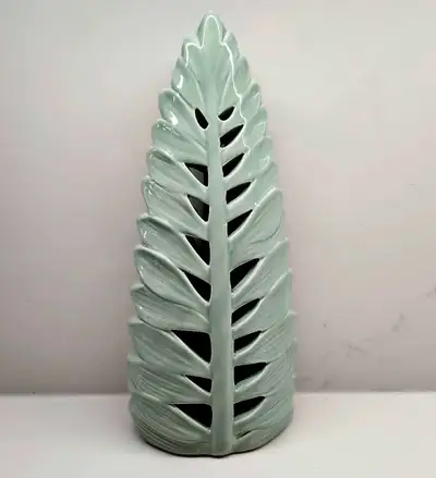 PIER 1 IMPORTS light green ceramic vase shaped like a fern leaf, View more