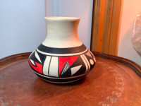 Vintage Hand Crafted & Painted Pottery Vase by Artist R. Galvan