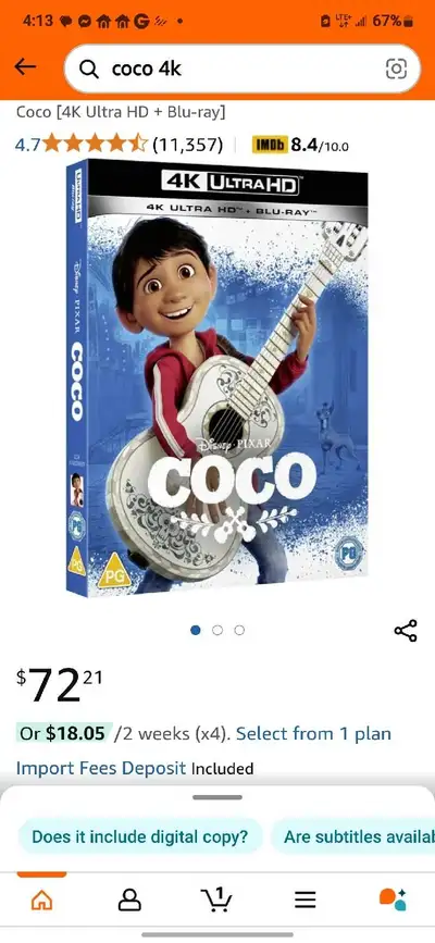 Disney's Coco 4k Ultra HD Blu-ray new, View more