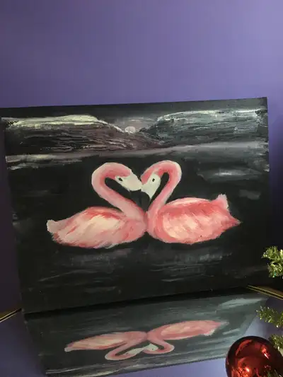 Love Birds an oil painting (pink flamingos painting), View more