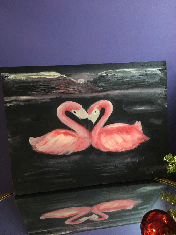 Love Birds an oil painting (pink flamingos painting) in Hobbies & Crafts in Delta/Surrey/Langley