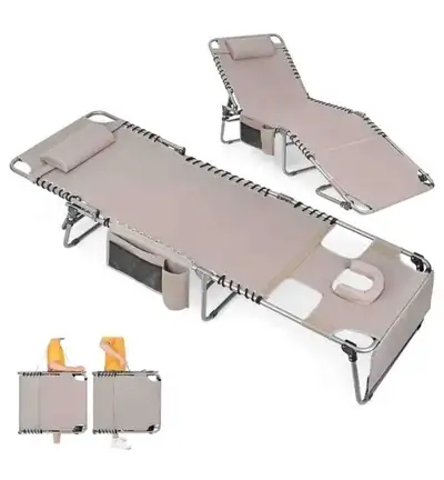 Minndudu Heavy Duty Tanning Chair with Face Hole, Adjustable 5-Position Folding Chaise Lounge Chairs...