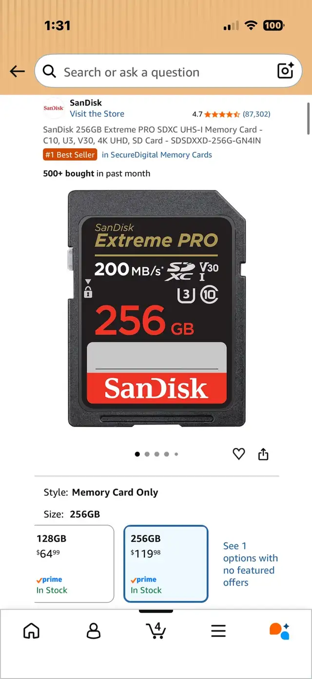 Sandisk 256gb SD card extreme pro