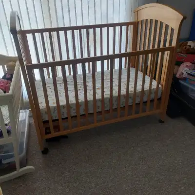 Crib in good shape matress has bottom tear.the stroller a little tricky for 1 person to fold up but...