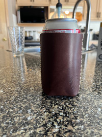 Leather hand crafted beer cozy 
