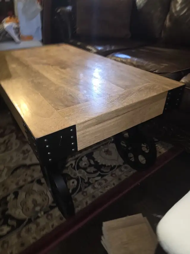 Antique Handmade Wooden Mango Wood Coffee Table With Wheels  in Coffee Tables in Oakville / Halton Region - Image 5