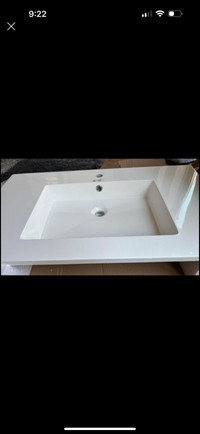 *New* Cultured Marble Countertop Sink -  In Box* - White  - Rect