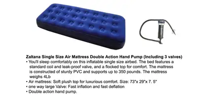 Zaltana Single Size Air Mattress Double Action Hand Pump (Includ, View more