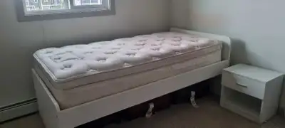 IKEA Single Bed with Spring Mattress & Matching White Side Table, View more