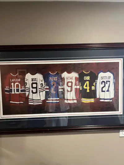 Framed print of hockey legend jerseys , View more