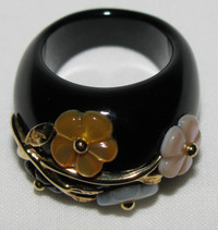 Roz Kwan Sterling Silver Multi-Pearl & Onyx Floral Ring Unique