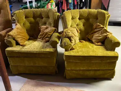 4 seater couch, 2 end tables, 2 chairs and 2 lamps. , View more