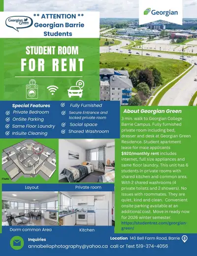 Looking for a male to sublet a private room at Georgian Green Residence. email: annabellaphotography...