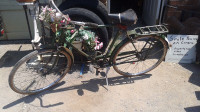 antique raleigh mens bike with rear rack, lights, generator etc