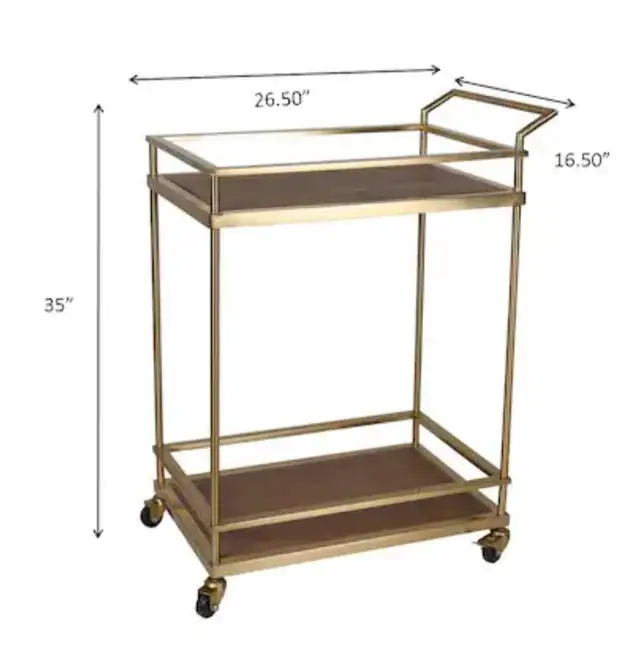 Rolling Bar Cart: Antique Gold Metal Frame w/Wood accent Shelves in Other in City of Toronto - Image 3