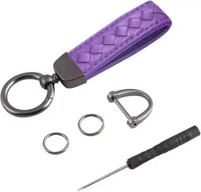NEW Purple Braided Leather Car Keychain, Lanyard  Key Ring Anti-, View more