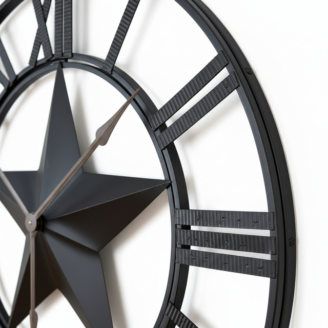 Black Star Metal 35 Inch Diameter Roman Numeral Wall Clock in Home Décor & Accents in Saskatoon - Image 4