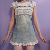 Vintage-wash denim mini dress with embellishment, XS/0 Petite