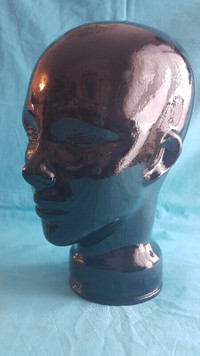 Vintage Black Glass Mannequin Bust Head