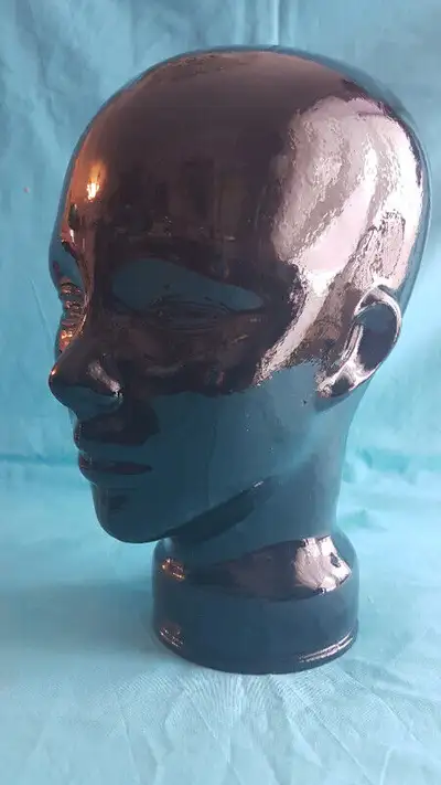 RARE...Vintage Black Glass Mannequin Bust Head, View more