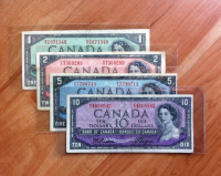 Billets de 1$, 2$, 5$ et 10$ 1954