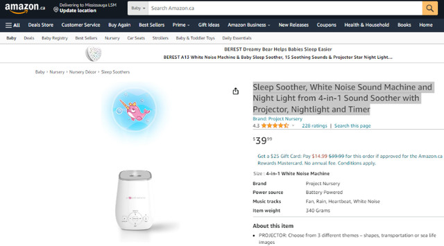 Sleep Soother, White Noise Sound Machine and Night Light from 4- in Other in Mississauga / Peel Region - Image 2