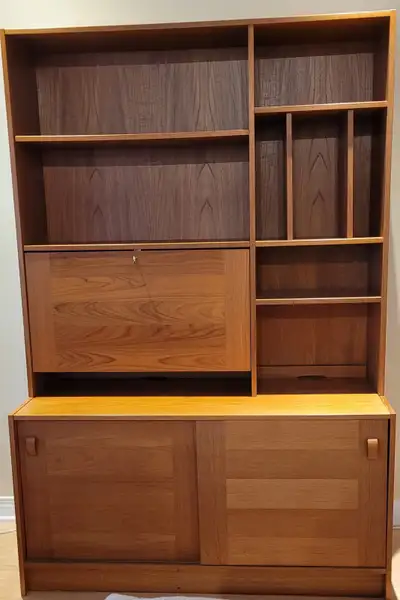Teak Credenza, 2 pieces with upper bookshelf and lower storage c, View more
