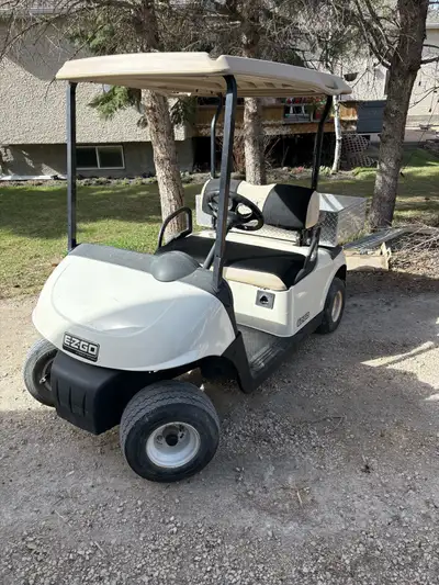 2010 EZGO RXV Electric 48 volt golf cart. Has solid rear box, does not dump but tail gate opens. Bat...
