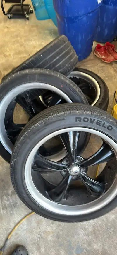 Selling my boss 20” rims Brand new tires maybe 1,500km on them Bolt pattern on the rims are 5x114.3...