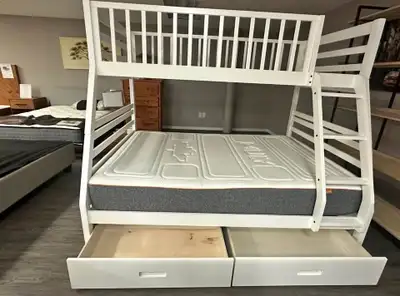 QUALITY White Wood Bunk Bed – Double Bottom + Storage-Brand New, View more