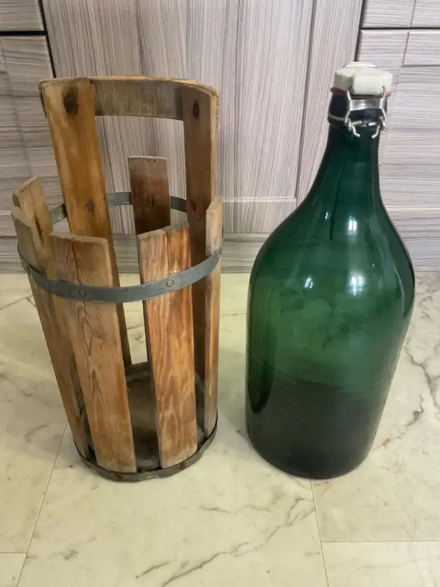 Vintage Demijohn Bottle with Wooden Basket $7562863728670467120
