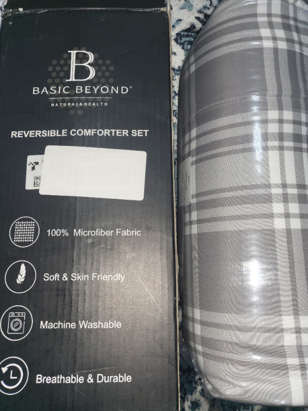 Queen Comforter Set. Grey Buffalo Plaid Comforter. Brand New in Bedding in Edmonton - Image 2