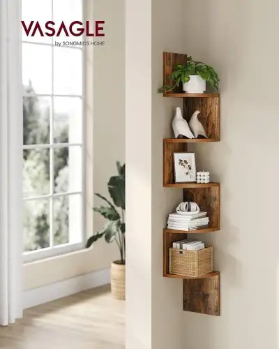 VASAGLE Corner Shelf Wall Mount, 5-Tier Floating Corner Bookshel, View more