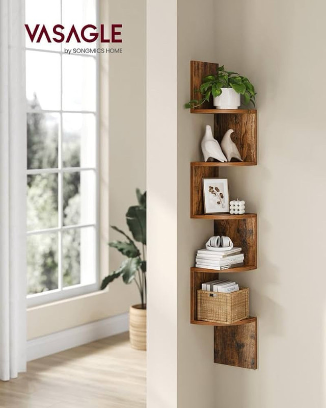 VASAGLE Corner Shelf Wall Mount, 5-Tier Floating Corner Bookshel in Bookcases & Shelving Units in Markham / York Region