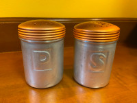 Vintage MCM Looking Aluminum Salt and Pepper Shakers