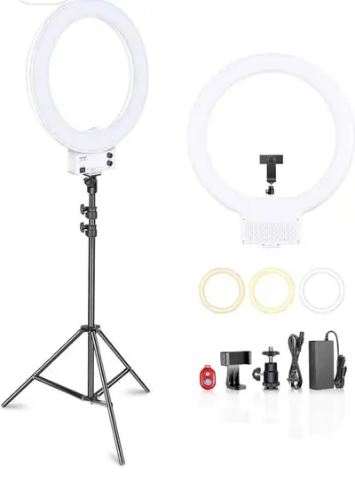 Neewer 18-inch White LED Ring Light with Light Stand Lighting Kit Dimmable 42W 3200-5600K with Soft...