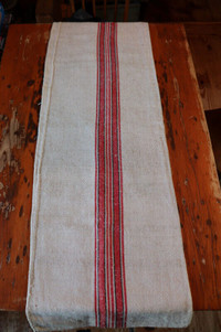 Vintage Hemp Linen Grain Sack - Red & Black Stripes