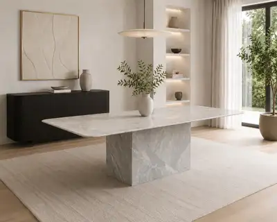 Vintage Midcentury pedestal Marble dining table, View more