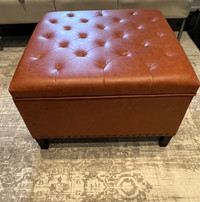 Tufted Faux Leather Square Storage Ottoman