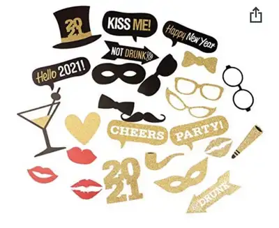 26pcs 2021 New Year Photo Props Set Happy New Year Pose Sign for Christmas New Year Party Supplies D...