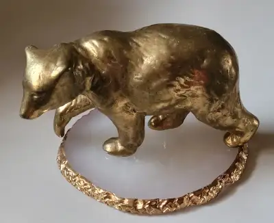 Vintage Rare Solid Heavy Brass Bear Figurine - 4 1/2 inches length x 1 3/4 inches wide x 2 1/2 inche...
